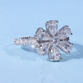 Top view of the Round Pear Moissanite Flower Cluster Engagement Ring centre stone