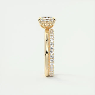 Radiant 2.03ct asscher solitaire moissanite ring close up of the setting