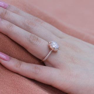 Shimmering 2.30ct cushion halo moissanite ring side profile view