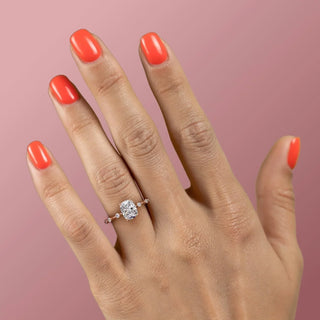 Gorgeous 2.0ct cushion solitaire moissanite ring close up of the setting