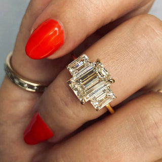 1.91 CT Emerald Cut Three stone Moissanite Engagement Ring front view