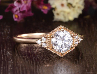 1.60CT Round Cut Vintage Moissanite Engagement Ring