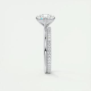 Classic 1.91ct oval hidden halo moissanite ring close up of the setting