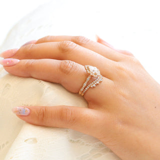 Delicate 1.0ct pear halo moissanite ring close up of the setting