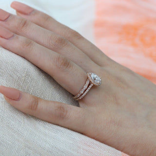 Stunning 1.50ct pear halo moissanite ring side profile view