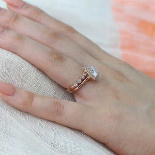 Delicate 2.30ct cushion halo moissanite ring side profile view