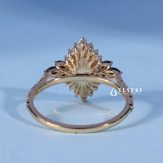 Angled view of the Marquise Cut Moissanite Vintage Cluster Engagement Ring band and setting