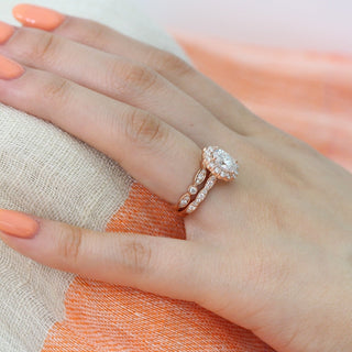 Sparkling 1.50ct oval halo moissanite ring detail view of the band