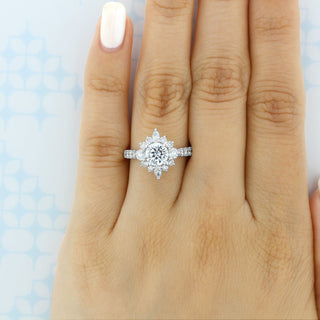 Stunning 1.0ct round halo moissanite ring angled view showing its sparkle image 2