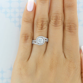 1.0CT Round Cut Halo Spit Shank Diamond Moissanite Engagement Ring