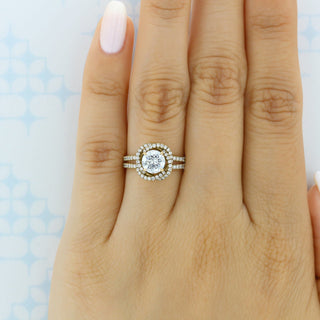 Lustrous 1.0ct round halo moissanite ring angled view showing its sparkle image 2