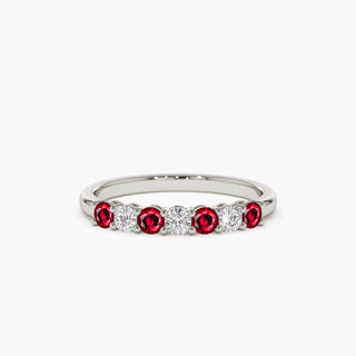 Round Ruby and Diamond Wedding Band for Mother