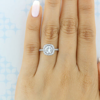 Vintage 1.0ct round halo moissanite ring angled view showing its sparkle image 2