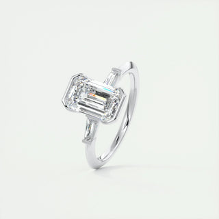 1.91CT Emerald Half Bezel 3 Stone Diamond Moissanite Engagement Ring
