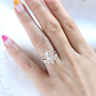 1.50CT Oval Cut Halo Pave Moissanite Diamond Bridal Set