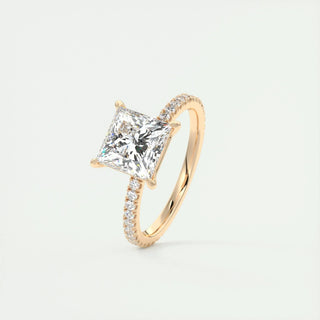 2.08 CT Princess Cut Pave Classic Moissanite Engagement Ring full view