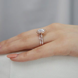 Graceful 2.30ct cushion halo moissanite ring side profile view