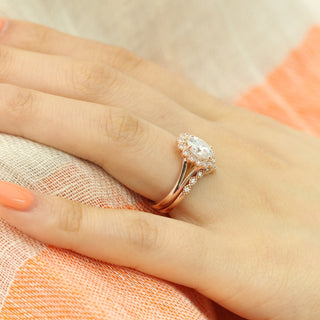 Radiant 1.50ct oval halo moissanite ring close up of the setting