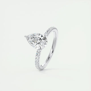 1.93CT Pear Cut Pave Diamond Moissanite Engagement Ring