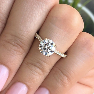 1.0CT Round Cut Hidden Halo Pave Cathedral Moissanite Engagement Ring