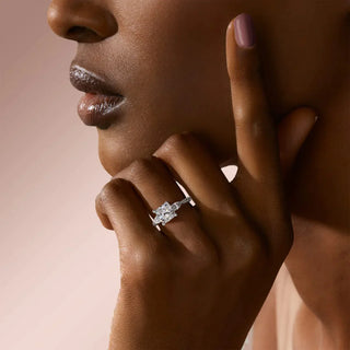 2.54CT Cushion Cut 3 Stone Moissanite Diamond Engagement Ring