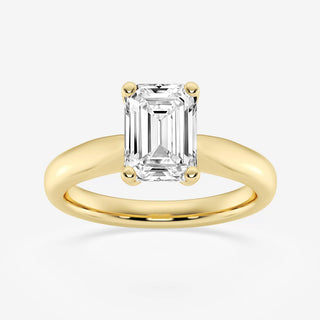 Emerald Brilliant Solitaire Halo Moissanite Engagement Ring close up