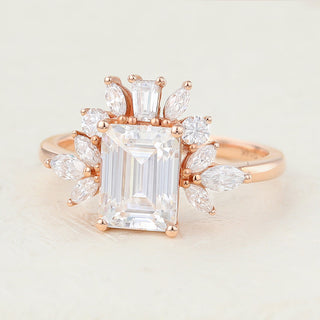 1.60 CT Emerald Brilliant Cluster Moissanite Engagement Ring top view