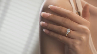 2.0 CT Cushion Cut Three stone Moissanite Engagement Ring on hand
