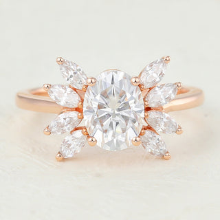 1.33 CT Oval Cut Cluster Halo Moissanite Engagement Ring front view
