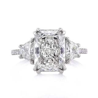 Radiant three stone pave moissanite ring front view