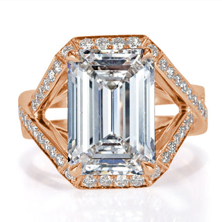 Emerald moissanite split shank engagement ring front view