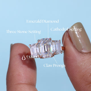Brilliant 2.0ct emerald three stone moissanite ring top view