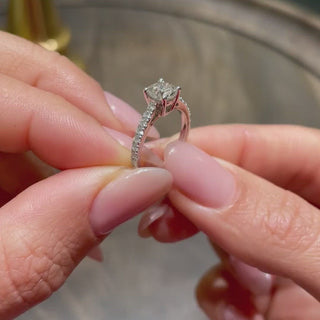 0.80ct Round Cut Pave Cathedral Diamond Moissanite Engagement Ring
