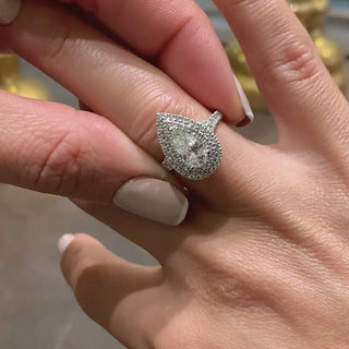 1.0ct Pear Cut Double Halo Diamond Moissanite Engagement Ring
