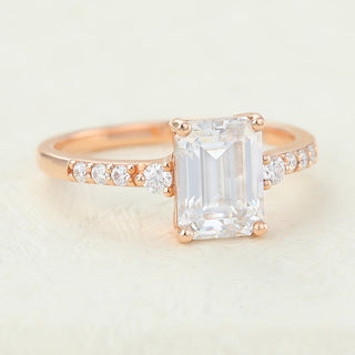 1.60 CT Emerald Brilliant Pave Moissanite Engagement Ring top view