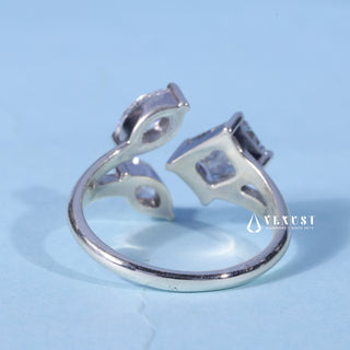 Top view of the Three Stone Marquise Moissanite Emerald Cut Engagement Ring centre stone