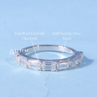 East West Emerald Cut Moissanite Diamond Half Eternity Wedding Band