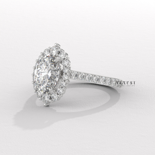 Elegant Halo Pave Oval Cut Moissanite Engagement Ring overhead view