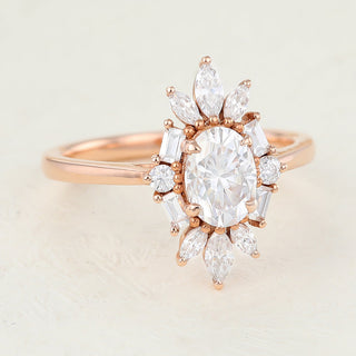 0.84 CT Oval Cluster Classic Moissanite Engagement Ring top view