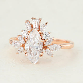 0.90 CT Marquise Cut Cluster Moissanite Engagement Ring top view