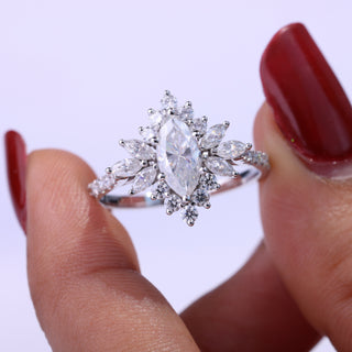 1.0ct Marquise Cut Cluster Halo Diamond Moissanite Vintage Style Engagement Rings Couple