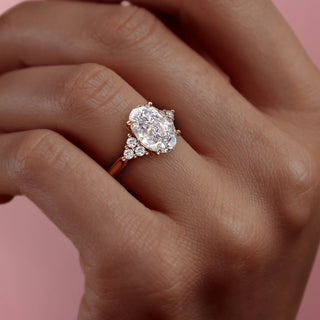 2.10 CT Oval Cut Cluster Halo Moissanite Engagement Ring side view