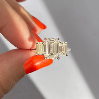 1.91 CT Emerald Cut Three stone Moissanite Engagement Ring sparkle view