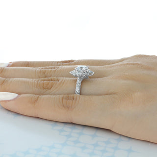 Stunning 1.0ct round halo moissanite ring side profile view image 2