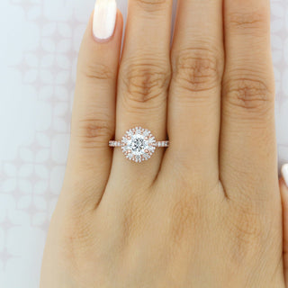 1.0ct Round Cut Double Halo Diamond Moissanite Engagement Ring