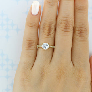 1.0CT Round Cut Hidden Halo Pave Cathedral Moissanite Engagement Ring