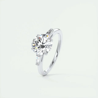 Timeless 2.0ct round three stone moissanite ring three quarter angled view