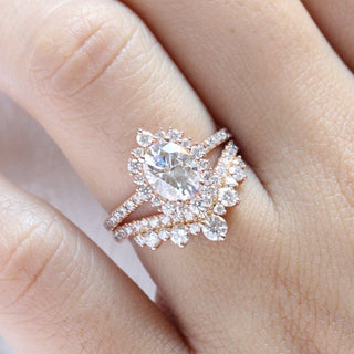 1.50CT Oval Cut Halo Pave Moissanite Diamond Bridal Set