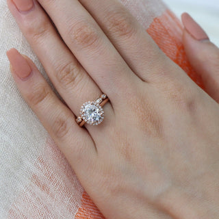 2.0CT Oval Solitaire Halo Moissanite Diamond Bridal Ring Set