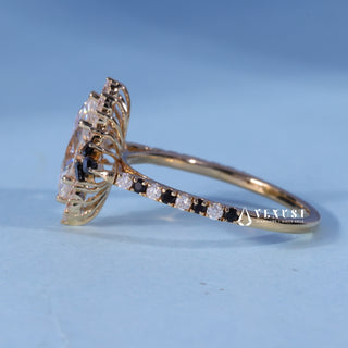 Front standing view of the Marquise Cut Moissanite Vintage Cluster Engagement Ring showing the prong setting